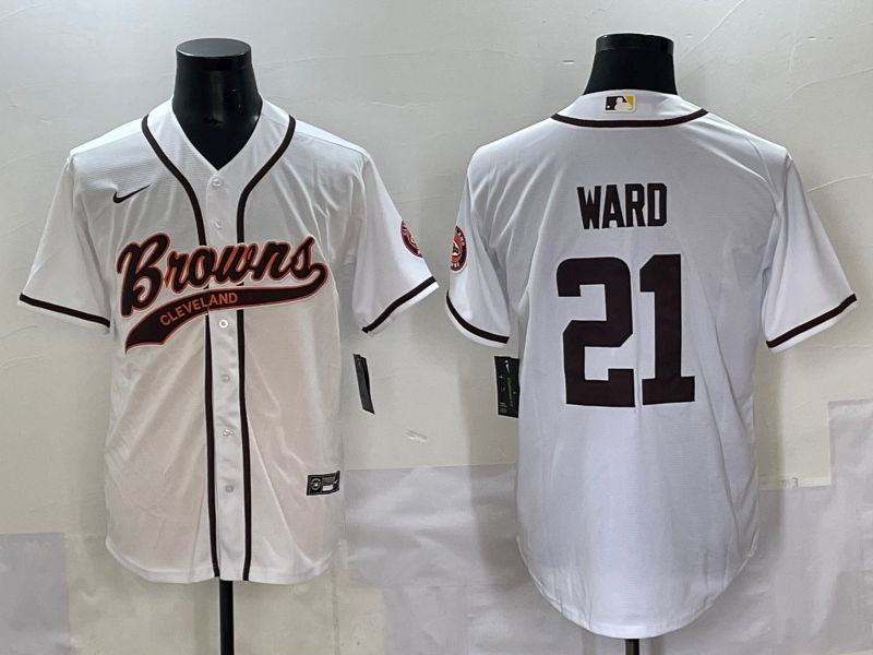 Men 2025 Cleveland Browns #21 Ward White Joint Name Nike Limited NFL Jersey style 1